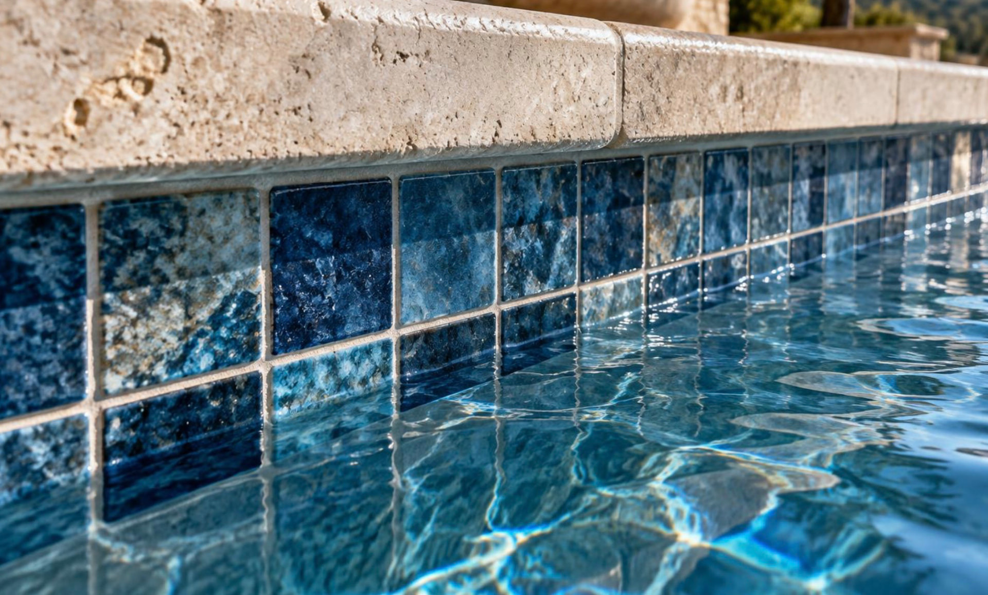 Close view of pool tile craftsmanship